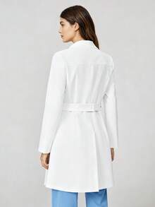 cimmuovere 女款長袖翻領開襟多口袋洗手衣護理師工作服 牙醫醫療寵物醫院實驗室外套 白色 春秋款 - 白色 - 查看 5