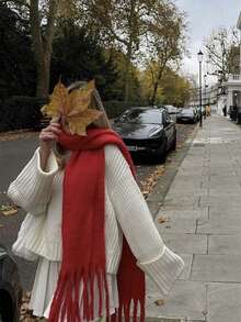 1pc Women New Fluffy Tassel Scarf, Warm & Comfortable Shawl, Windproof & Warm For Outdoor, Versatile For Daily Wear, Autumn/Winter For Dress - HM05-wine Red - View 2