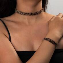 2pcs/Set Fashionable Leopard Print Fuzzy Adjustable Suit