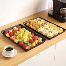 4 Pcs Serving Tray Entertaining, Grilling BBQ Accessories, Serving Platters Snacks, Fruit, Reusable Plastic Trays Serving Food And Pantry Organization In Kitchen Parties - 黑色+4 - 查看 4