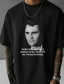 Charlie T-Shirt Mens T-Shirt Kirk Graphic T-Shirt Commemorative T-Shirt 100 Cotton Short Sleeve Crew Neck Mens Top Perfe - 黑色 - 查看 1