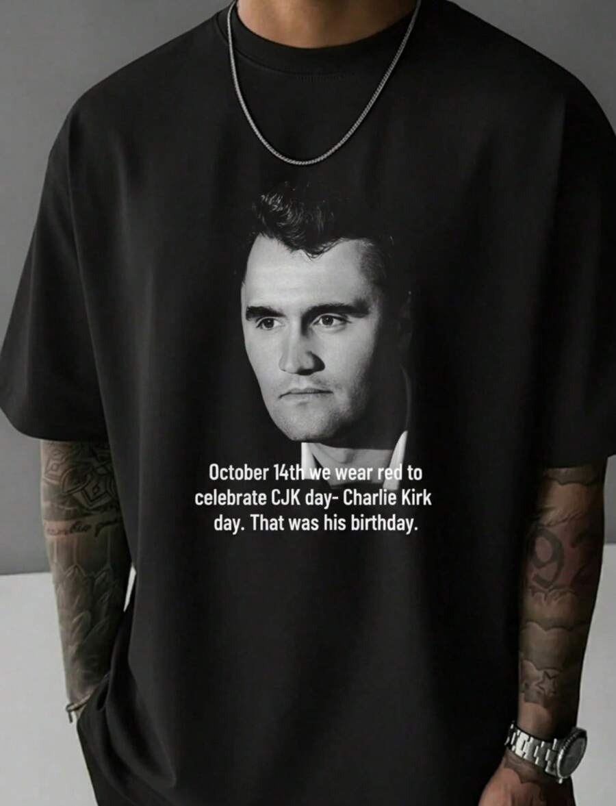 Charlie T-Shirt Mens T-Shirt Kirk Graphic T-Shirt Commemorative T-Shirt 100 Cotton Short Sleeve Crew Neck Mens Top Perfe - 黑色 - 查看 1