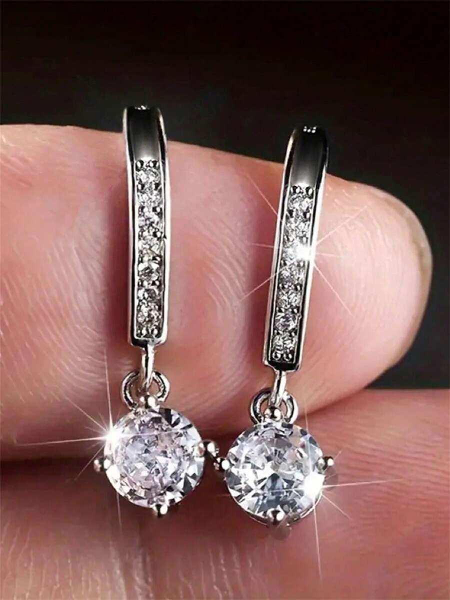 一对时尚立方氧化锆水滴耳环，女士婚礼订婚周年纪念派对珠宝情人节礼物