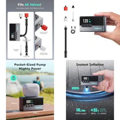 New ASMAX T30 Mini Electric Air Pump 120 PSI Portable Digital Compressor With Auto Stop LCD Display LED Light 4-In-1 Tyre Pump For Bike Road Bike MTB Car And Balls