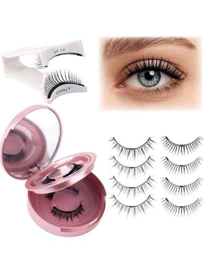 2 pares de pestañas magnéticas con aplicador, pestañas magnéticas reutilizables con efecto wispy, sin necesidad de pegamento, pestañas postizas naturales