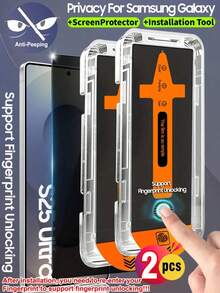 Yezodawee 适用于三星Galaxy S系列的2片装隐私屏幕保护膜,支持0.2秒指纹解锁,配备自动清洁和自动对齐工具,兼容三星Galaxy S25 Ultra/S25+/S25/S24 Ultra/24 Plus/24/23/22/21,25°防窥钢化玻璃,全覆盖,防指纹,防摔,防刮花,无气泡,是生日、送给家人、朋友的绝佳礼物,手机屏幕保护膜,手机配件屏幕保护必备品,适用于日常防护、办公、居家使用,防窥防水防震防摔防刮花。 - 2個 - 查看 16