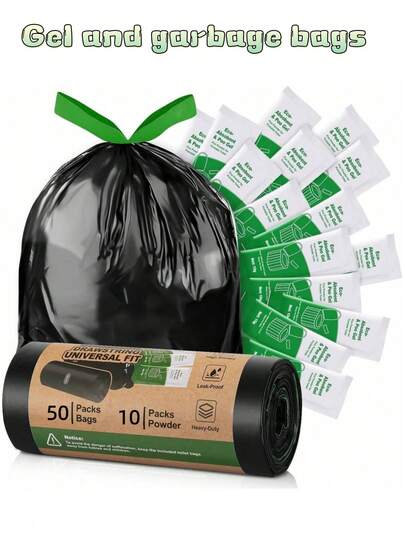 Camping Toilet Bags And Feces Gel Set. High-Quality Portable Toilet Bags Containing Camping Toilet Gel, Compostable, Suitable For Portable Toilets, Camping, Outdoor Hiking, Emergency Toilets, Outdoor Pet Dog Poop And Pee Sanitation, Pet Feces Gel Hardener. 8-Gallon Garbage Bags Suitable For Garbage Cans Up To 23cm In Diameter