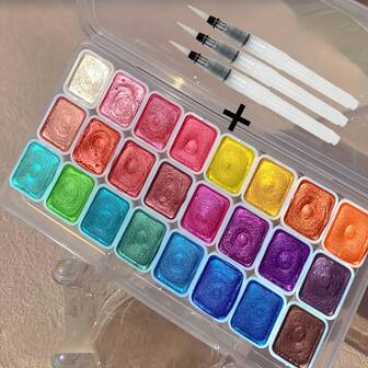 Set di 24 colori di vernice acquerello perlata - Confezione solida e vibrante per pittura cinese, Thangka, calligrafia e capolavori di colore, adatto per uso artistico professionale