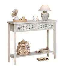 Stylish Boho Oatmeal Beige Console Table With 2 Drawers And Open Shelf - 燕麥米色 - 查看 2