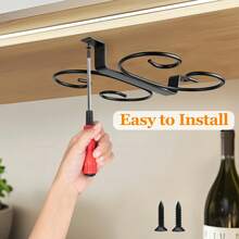 Under Cabinet Wine Glass Holder, Hanging Wine Glass Rack, Metal Wine Glass Hooks, Suitable For Home Bar, Holds 4 Stemmed Glasses Each