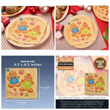 Cocktail Napkins - - Pack Disposable Paper Napkins, Holidays Dinner Party Supplies, 2 - Ply, Cute and Gingerbread Cookie Design, Unfolded 13x 13 Inches, Folded 6.5x 6.5 Inches - Multicolor - Ver 1