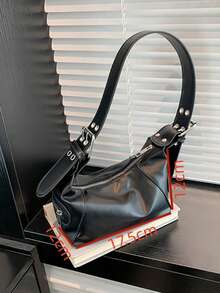 Túi xách da đeo vai có khóa kéo thiết kế theo phong cách Hipster cổ điển - màu đen - Xem 5