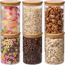 32oz 6PCS Round Airtight Glass Food Storage Jars, Clear Glass Food Storage Container With Bamboo Lid, Stackable Spice Jar, Kitchen Canister For Sugar, Tea, Coffee Bean, Pasta, Oat, Spice - Clear - View 10