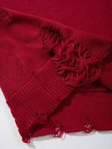 男女通用休闲宽松破洞字母印花圆领短袖针织衫，红色，春夏款 - 紅色 - 查看 8