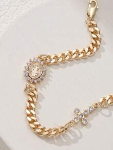 سوار من النحاس المطلي بالذهب عيار 18 قيراط بشكل سلسلة كوبية مع صليب القديس بندكت، مناسب للاستخدام اليومي للنساء، للصلاة الدينية والهدايا الروحية