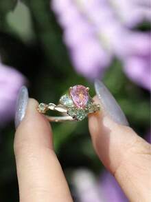 Vintage Bohemian Rose Golden Plated Copper Rhinestone Inlaid Three-Stone Ring For Women - Elegant Jewelry Gift For Daily Wear, Weddings & Vacations - 彩色 - 查看 2