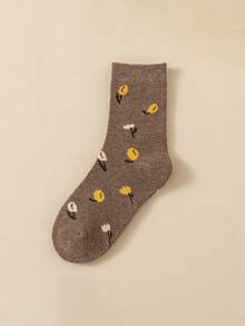 5 Pairs Of Tulip Patterned Socks, Thickened With Velvet, Suitable For Autumn And Winter, Sleeping At Home, Going Out, And Sports Youth (18-40 Years Old) - Multicolor - View 6