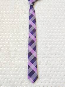 Men's Casual Dress Tie, Colorful Checkered, Slim Fit (5.5cm) - 紫色 - 查看 2