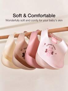 1pc/2pcs Customized Baby Bibs, Adjustable, Dirt-Resistant, Leak-Proof Silicone Bibs, Available In Butterfly, Dinosaur, Bow, Rabbit, Heart Patterns, Soft & Reusable, Suitable For Boys And Girls, Personalized Gift - Multicolor - View 6