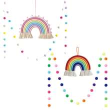 Handmade Colorful Rainbow Pom Pom Wreath Decor, Boho Woven Rainbow Wall Hanging Decor For Room, Nursery - Multicolor - View 17