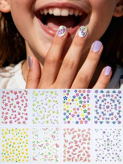 8 Sheet Color Cute Flower Element Nail Sticker For Gifts Cartoon Nail Art Stickers For Nails Kids Women DlY Nail Supplies For Children Gifts