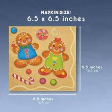 Cocktail Napkins - - Pack Disposable Paper Napkins, Holidays Dinner Party Supplies, 2 - Ply, Cute and Gingerbread Cookie Design, Unfolded 13x 13 Inches, Folded 6.5x 6.5 Inches - Multicolor - Ver 8