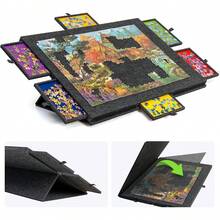 1000 Piece Tilted Jigsaw Puzzle Board With 2-In-1 Puzzle Stand And Cover, Lightweight Puzzle Board With 6 Drawers, Portable Felt Puzzle Table, Suitable For Adults - Deep Grey - Dark Grey - View 2
