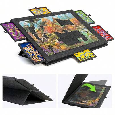 1000 Piece Tilted Jigsaw Puzzle Board With 2-In-1 Puzzle Stand And Cover, Lightweight Puzzle Board With 6 Drawers, Portable Felt Puzzle Table, Suitable For Adults - Deep Grey