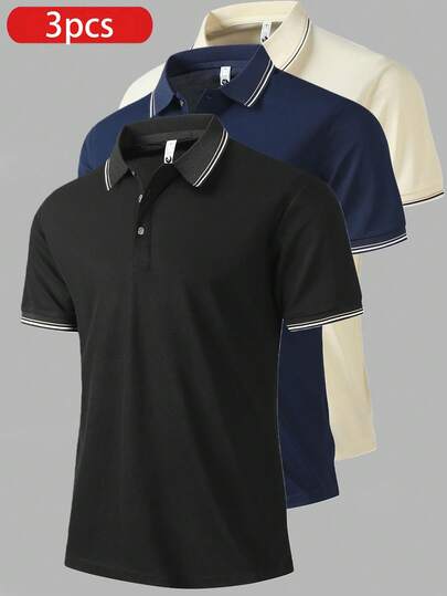 Bộ 3 áo thun polo tay ngắn thoáng khí nhẹ kiểu dáng bạn trai dành cho nam, chạy bộ thể dục, tập luyện, mùa hè