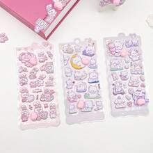 1pc/Soft And Squishy, Just Want To Squeeze! Pink-Purple 3D Flocking Stickers: Bunnies Hugging Hearts, Little Bears Lying On The Moon, Each One A Cute, Healing Item That Seems To Release Pink Bubbles, A Delightful Treasure To Sprinkle A Girlish Touch Into Your Planner. - Multicolor - View 8