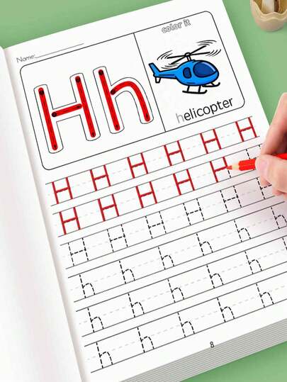 Libro de práctica de escritura del alfabeto inglés de 32 páginas, incluye ejercicios de alfabeto coloridos - Letras mayúsculas y minúsculas de la A a la Z, trazado, coloreo y guía de escritura, ayuda educativa de aprendizaje, cuaderno de trabajo del alfabeto