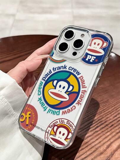  官方授权 Paul Frank 透明太空主题手机壳，全覆盖防震摄像头保护，卡通猴子字母拼接图案，全新兼容 13/14/15/16/17 Pro Max 手机保护套