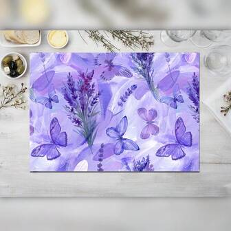 [Popular Choice] 1pc/4pcs/8pcs Waterproof Fabric Purple Butterfly & Lavender Pattern Placemats, Table Mats, Everyday & Themed Decor, Classic Minimalist Style, Home Kitchen Dining Table Decoration, Elegant Tabletop Accessory, 12x18 Inches