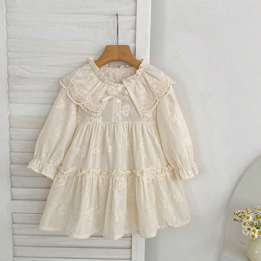 Vestido de princesa con cuello de encaje para niñas, primavera/otoño