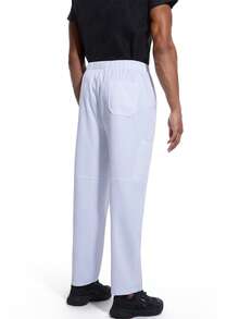cimmuovere Pantalones cargo de corte slim para hombres, con cierre de cremallera, 5 bolsillos, cintura elástica, tejido elástico, fácil cuidado, uniforme para hombres/uniforme médico - Blanco - Ver 2