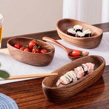 Japanese Sushi Tray Set, Walnut Wood Boat-Shaped Napkin Mat, Tea Towel Holder, Wooden Bowl Plates, Salad Bowl, Restaurant Supplies - Brown - View 3