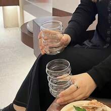 4Pcs Creative Glass Coffee Milk Cup Cute Spiral Caterpillar Cup Vintage Drinking Glasses Ribbed Glassware Aesthetic Cups With Straws Set - Multicolor - View 9