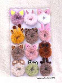 5pcs Cute Plush Rabbit Ear Hair Scrunchies, Random Colors - Multicolor - View 7