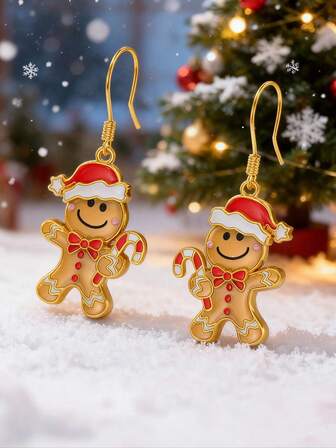 1 par de pendientes con colgante de hombre de jengibre navideño, regalo de Navidad elegante para la novia, joyería romántica de Navidad y Año Nuevo