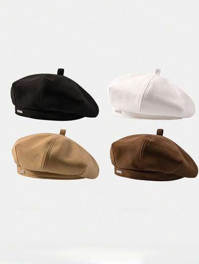 1pc Autumn And Winter New Solid Color Octagonal Beret, Painter's Hat, Autumn And Winter Essential Items, Decorative Small, Fashionable Style