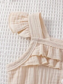 Baby Girl Summer Fashion Cute Casual Pure Cotton Crepe Ruffle Strap Big Bow Romper - Apricot - View 4