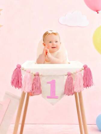 1pc Fluffy Tassel Birthday Banner Party Decor, Nursery Room Tassel Decor, Birthday Party Backdrop, Suitable For Birthday, Housewarming Decoration