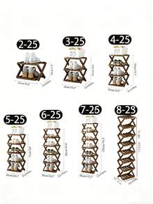 2/3/4/5/6/7/8层节省空间可折叠竹制鞋架 - 无需组装，木质储物架，适用于玄关、卧室或办公室，多功能收纳架，可存放鞋子、包包和配饰，简约设计，天然表面，鞋架 - 棕色 - 查看 5