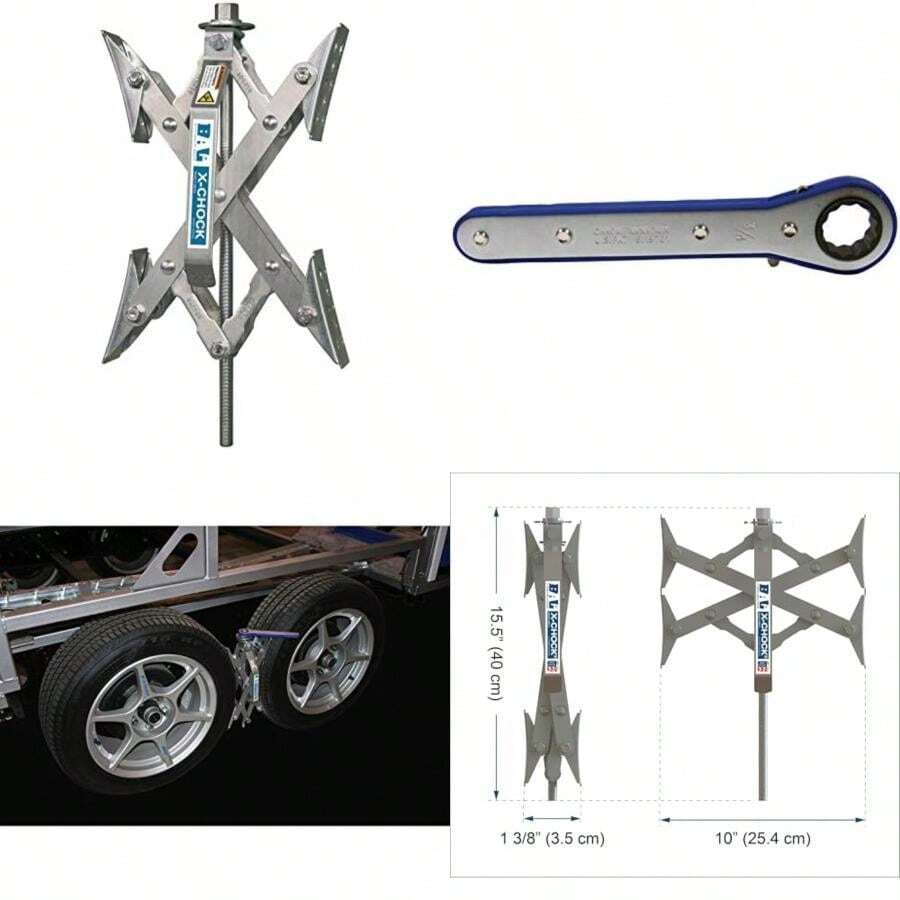 BAL 28010 X-Chock - Calza de Bloqueo de neumáticos - Estabilizador de Rueda para remolques de Eje en tándem y vehículos recreativos - Fácil operación de carraca, construcción de Acero Resistente(default) - Multicolor - Ver 1