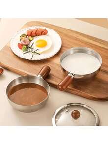 不锈钢锅配耐热木柄 | 适用于电磁炉，防滑，底部均匀加热 - 非常适合宿舍、办公室、房车、小型厨房、单人烹饪