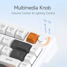 AJAZZ AF82 Wired Keyboard, 75% Compact Layout, 82 Keys Quiet Membrane Keyboard, Minimalist Design, Efficient, Volume Knob, Dual-Stage Adjustable Feet, Includes Wrist Strap