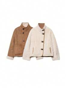 Seelio Autumn/Winter New Women's Fashion Reversible Jacket, Versatile European And American Style - Apricot - View 9