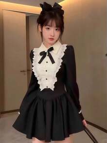 1件法式复古宫廷风甜辣优雅高端迷你连衣裙，适合生日派对、节日派对、舞台表演、拍摄万圣节 - 彩色 - 查看 30