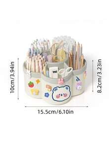 1pc Cartoon Children's Pen Holder, Plum Blossom Shaped Kids Bedroom Pen Organizer, Cartoon Sticker Rotating Pen Holder Storage Bucket, Cute Children's Desktop Plum Blossom Pen Holder (Sticker Style Randomly Sent) - Multicolor - View 5