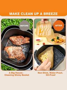 100张装 - 空气炸锅专用烘焙纸，方形（适用于2-8夸脱空气炸锅），不粘烘焙纸，适用于煎、烤、煮、煎、炸和微波加热，防油，不含托盘 - 厨房配件 - 彩色 - 查看 7